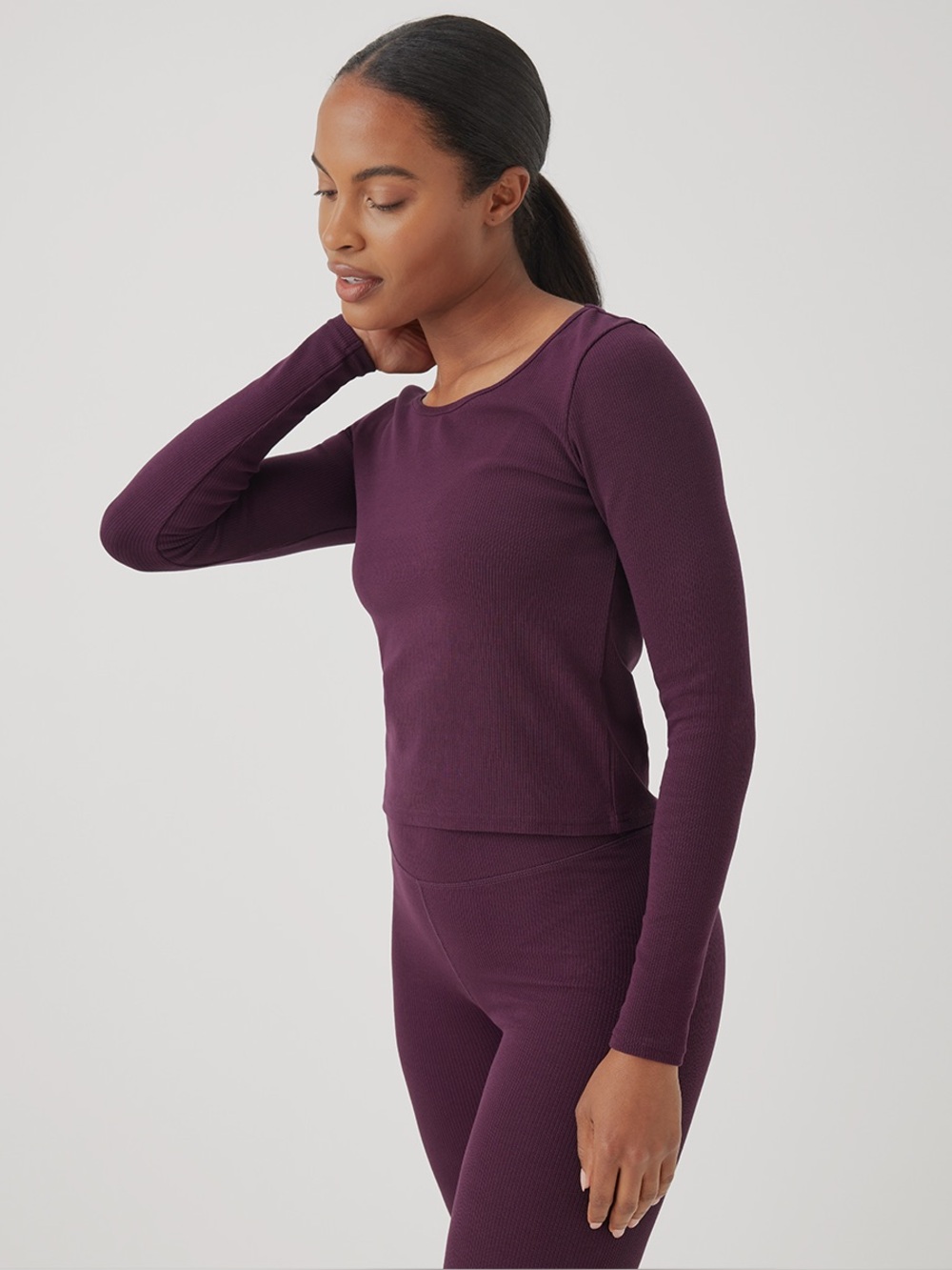 ‼️NWOT: Pact Organic Cotton Cropped Purple Ribbed Long Sleeve Top - S - Picture 3 of 7